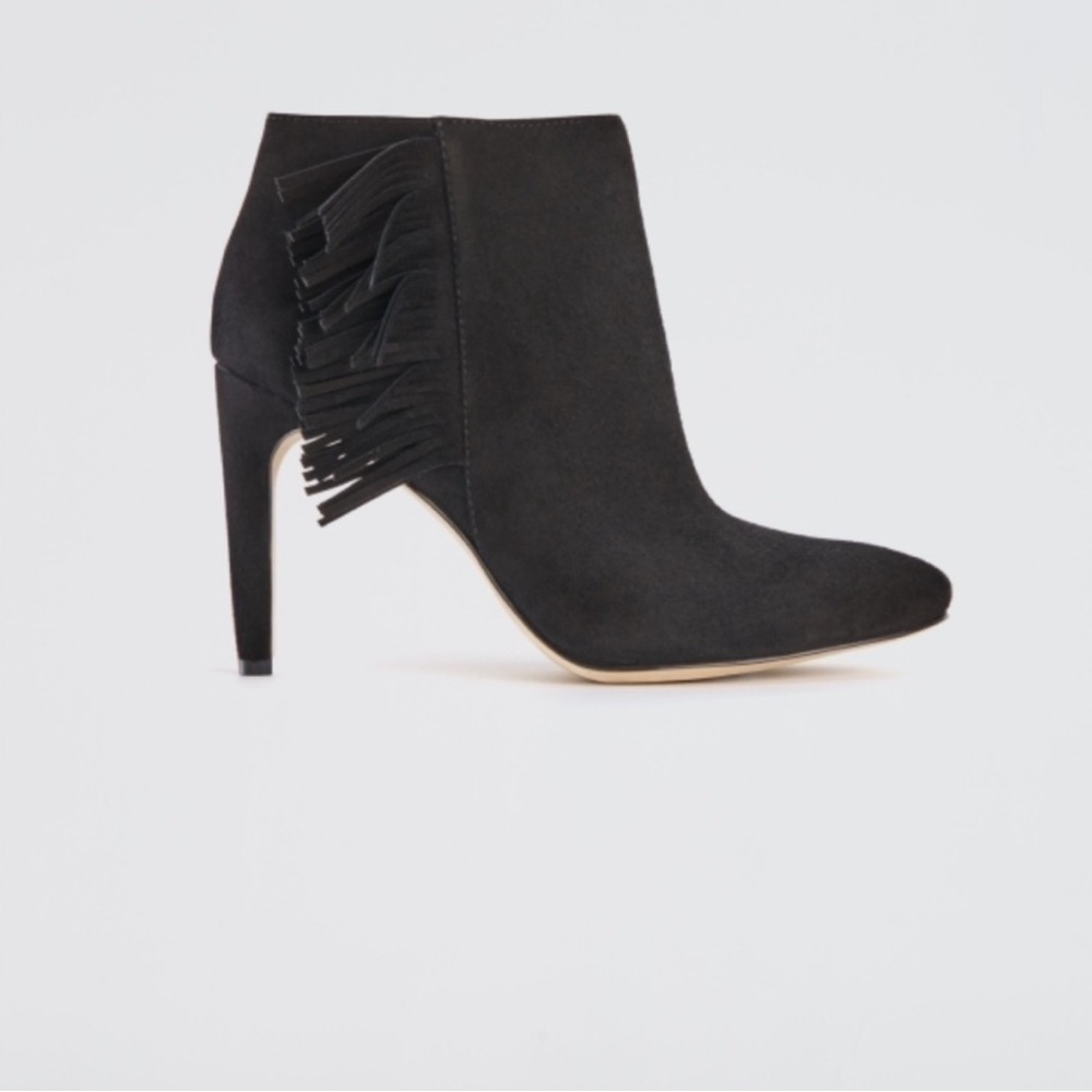 Ann Taylor Sonya Black Fringe Suede Booties